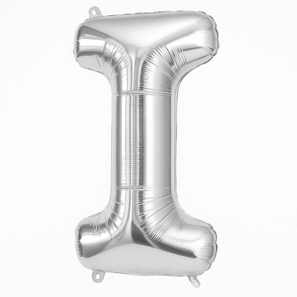 Silver Letter "I" Foil Balloon - Metallic Shine