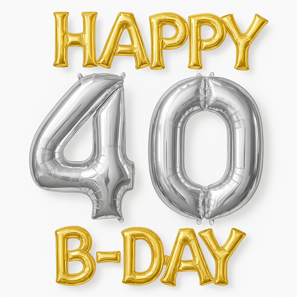 Metallic Gold & Silver "Happy 40 B-Day" Foil Balloon Set