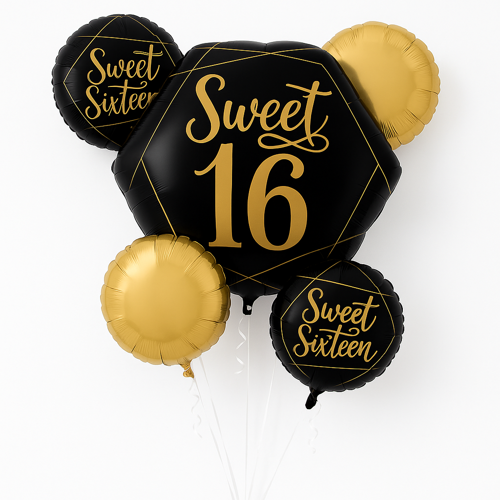 Elegant Sweet Sixteen Metallic Balloon Bouquet - 5 Piece Set
