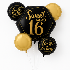 Elegant Sweet Sixteen Metallic Balloon Bouquet - 5 Piece Set
