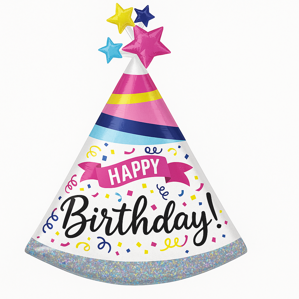 Vibrant Party Hat SuperShape Birthday Balloon