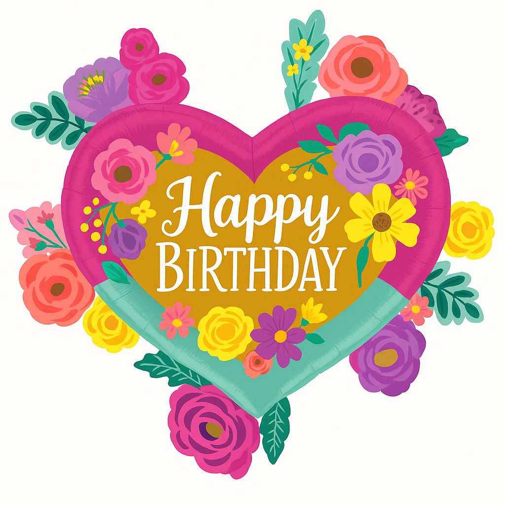 Heart-Shaped Flower Happy Birthday Foil Balloon