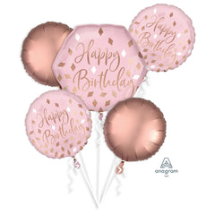 Elegant Blush Birthday Foil Balloon Bouquet - 5 Piece Set