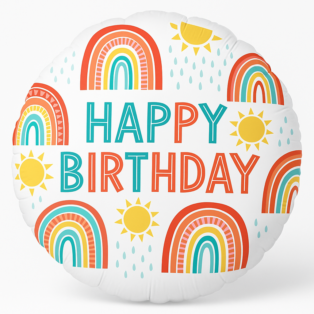 Retro Rainbow Happy Birthday Foil Balloon - 18-inch