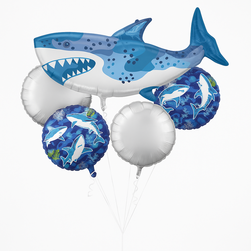 Shark-Themed Birthday Balloon Bouquet Set - 5 Piece
