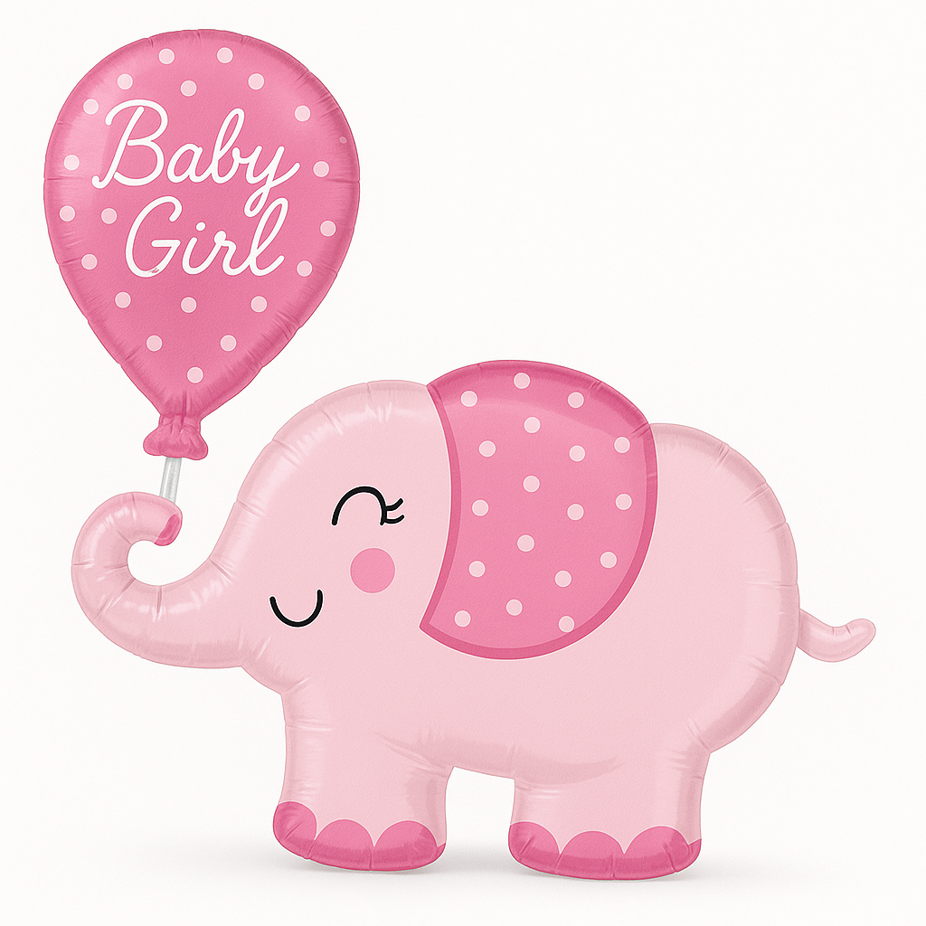 Adorable Elephant Baby Girl Balloon - Deluxe Foil