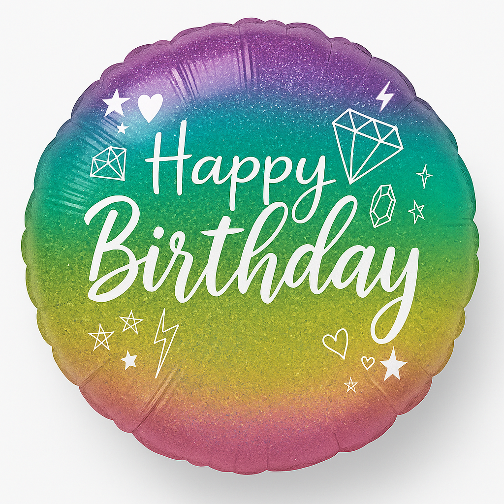 Sparkling Holographic Happy Birthday Foil Balloon - 18"