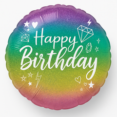 Sparkling Holographic Happy Birthday Foil Balloon - 18"