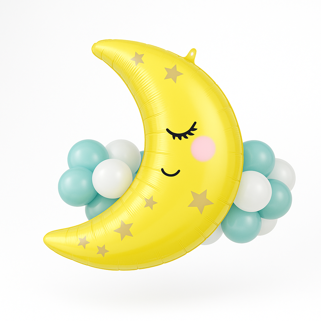 Crescent Moon Foil Super Shape Balloon with Latex Accents