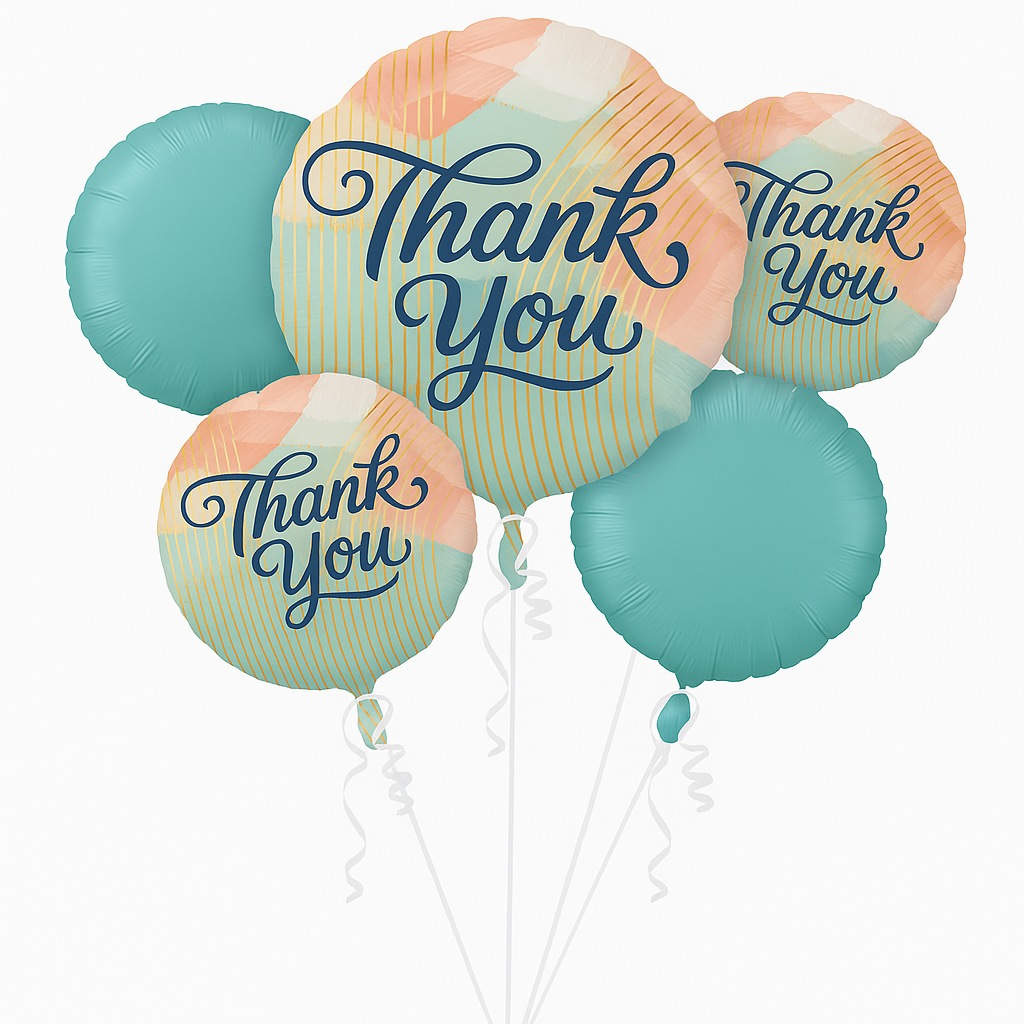 Elegant Metallic Thank You Foil Balloon Bouquet - 5 Piece Set
