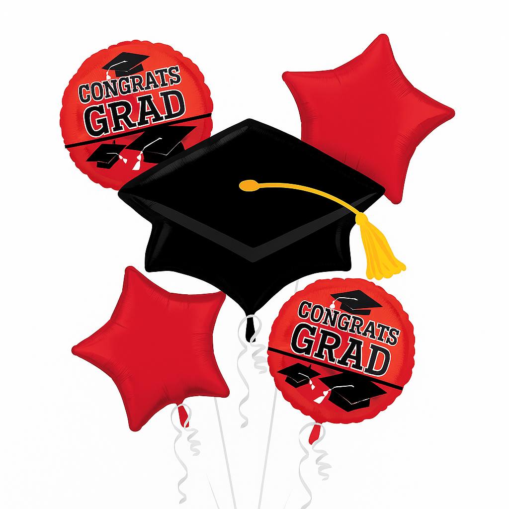 "Be True to Your School" Graduation Balloon Bouquet - Red & Black