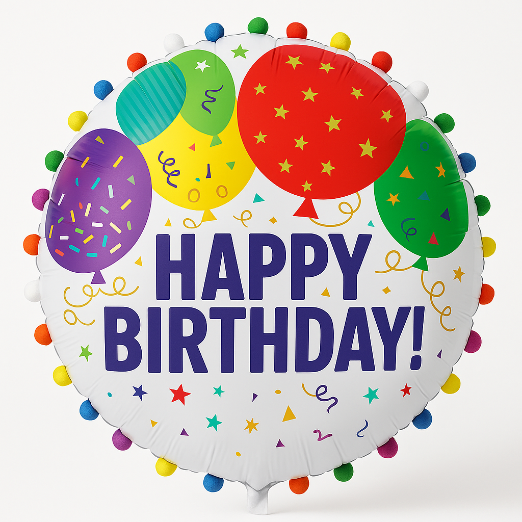 Deluxe Pom Pom Happy Birthday Foil Balloon
