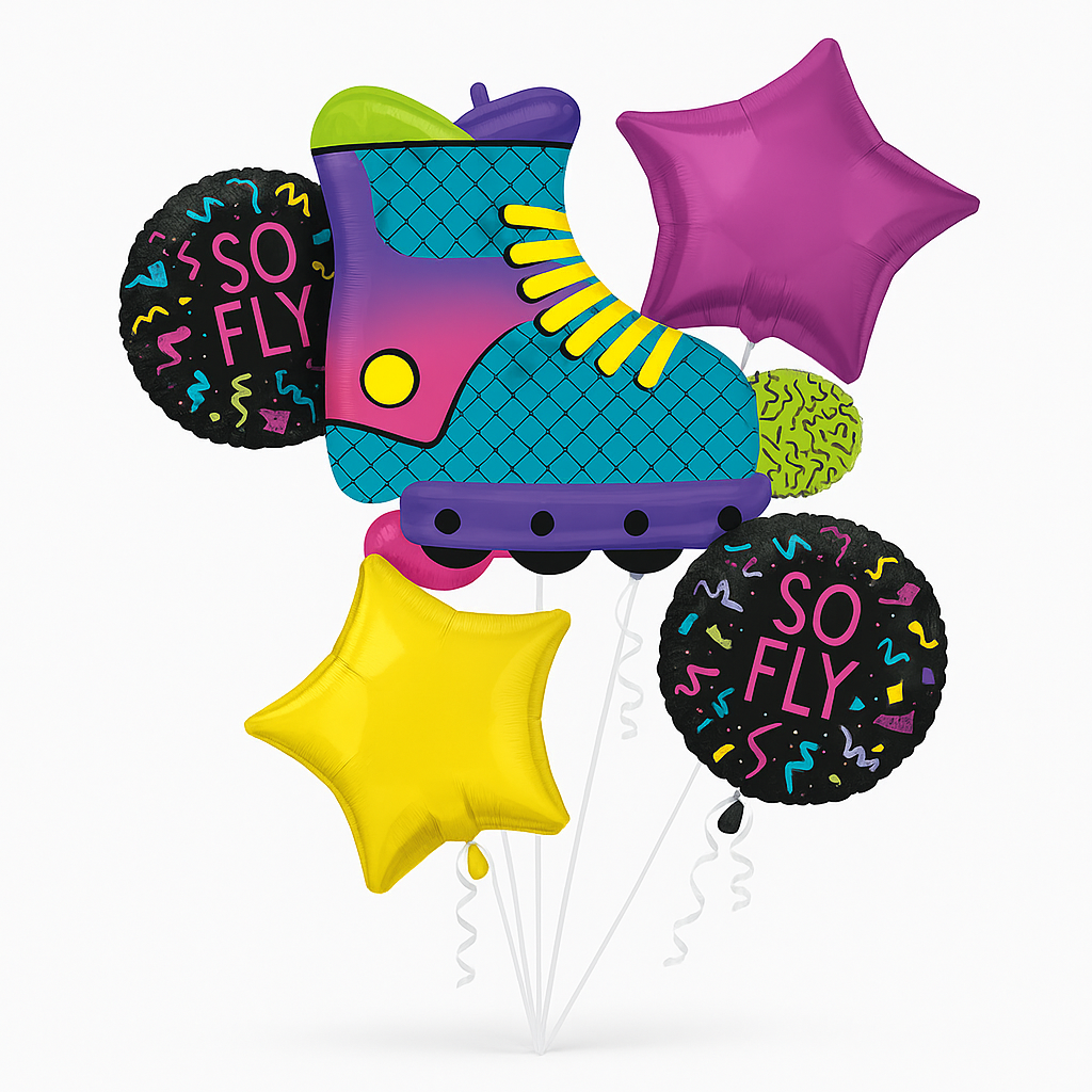 Vibrant 90s Party Foil Balloon Bouquet - 5 Piece Set