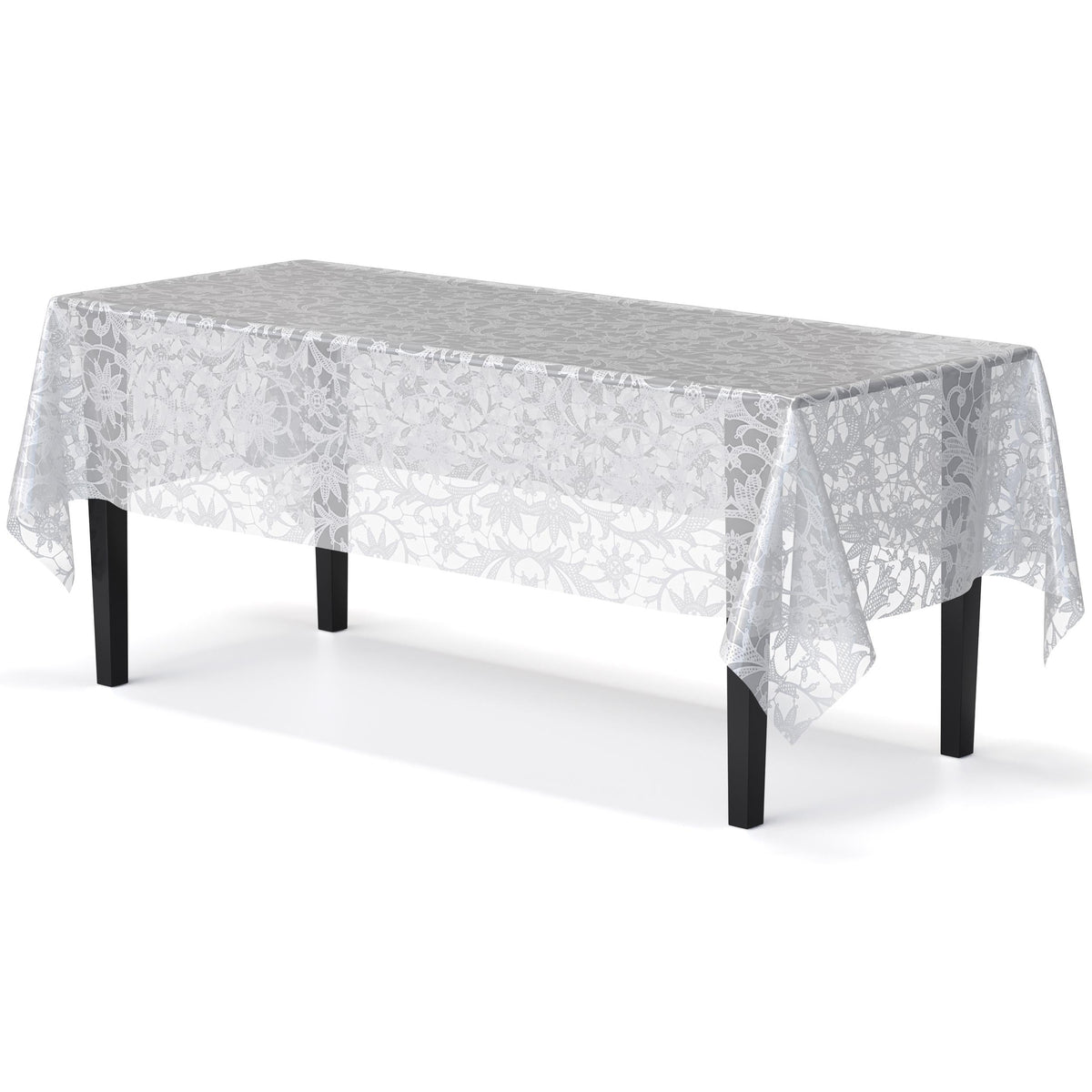 White Lace Plastic Table Cover | Case of 48 - 54 In. x 108 In.