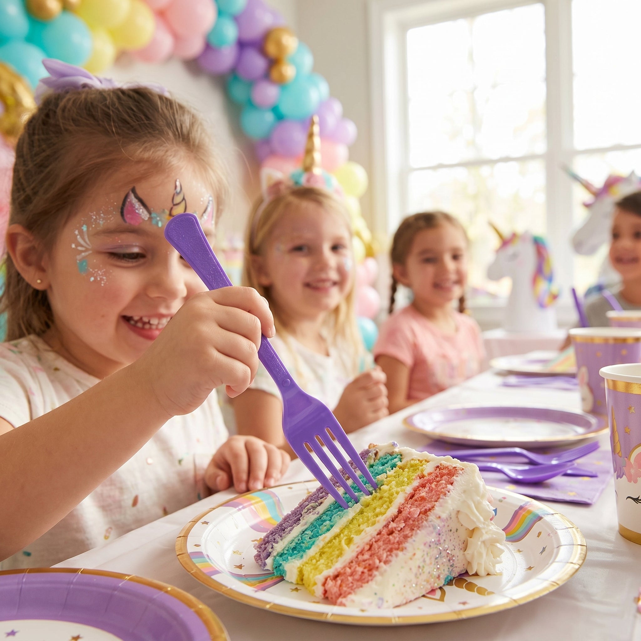 Purple Plastic Forks - Heavyweight Disposable Party Cutlery, 7.5 In. Durable Colored Plastic Silverware for Events, Birthdays, Catering
