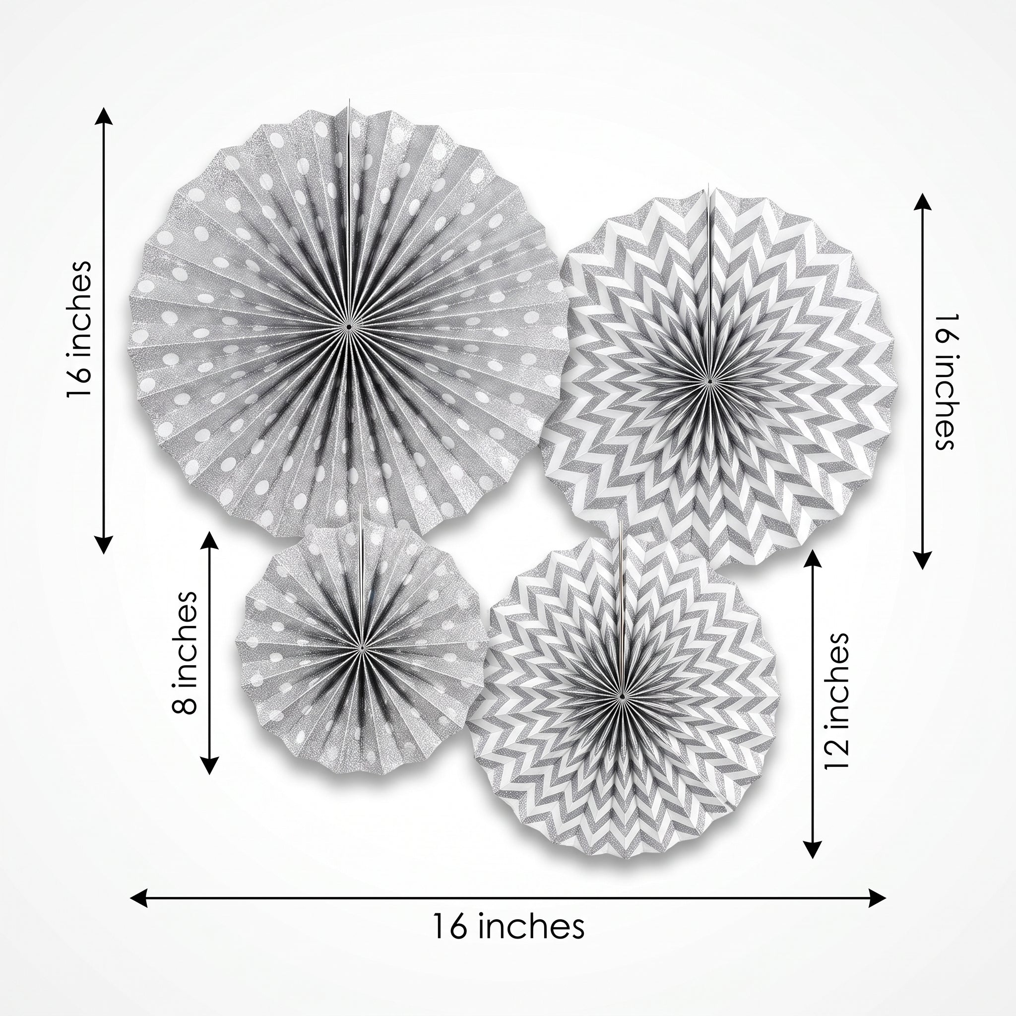 Silver Glitter Paper Fan Decorations Set - 4 Pack