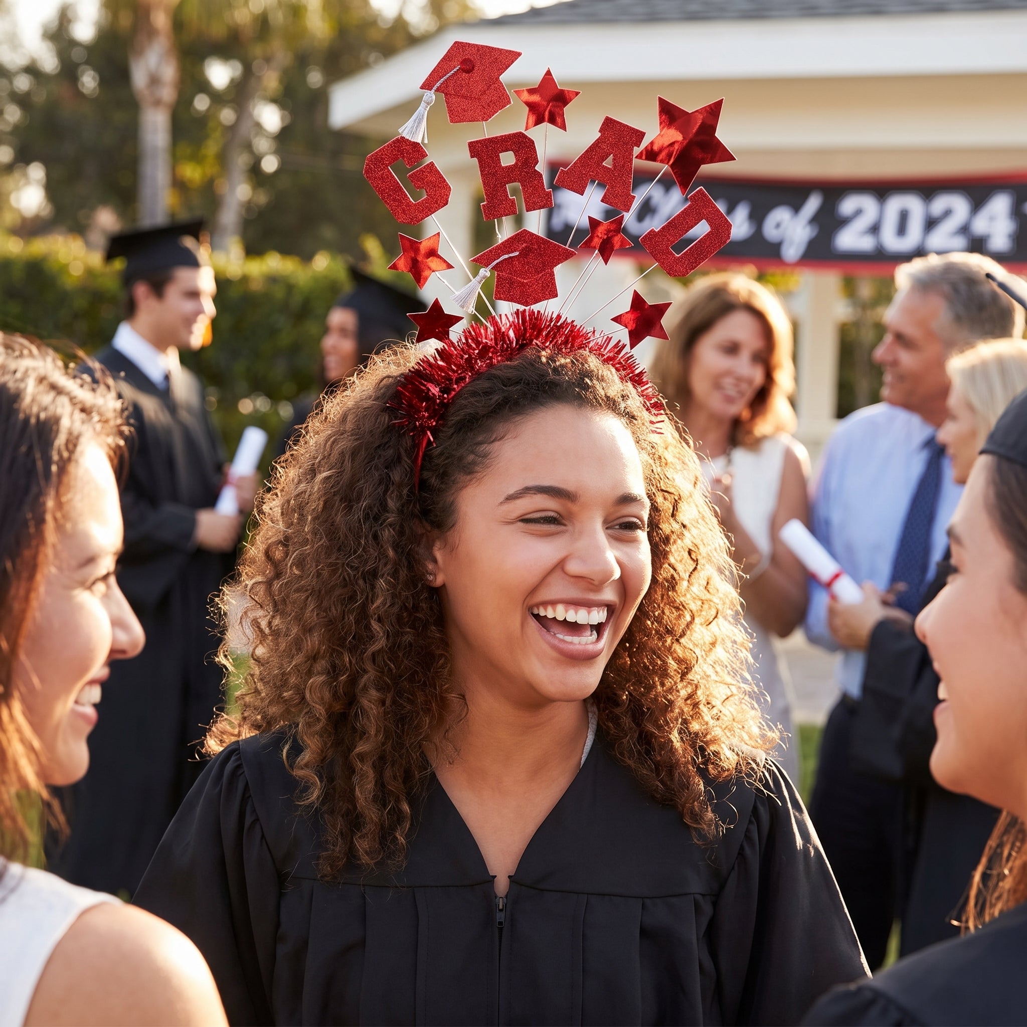 Sparkling Red Graduation Headband with Stars