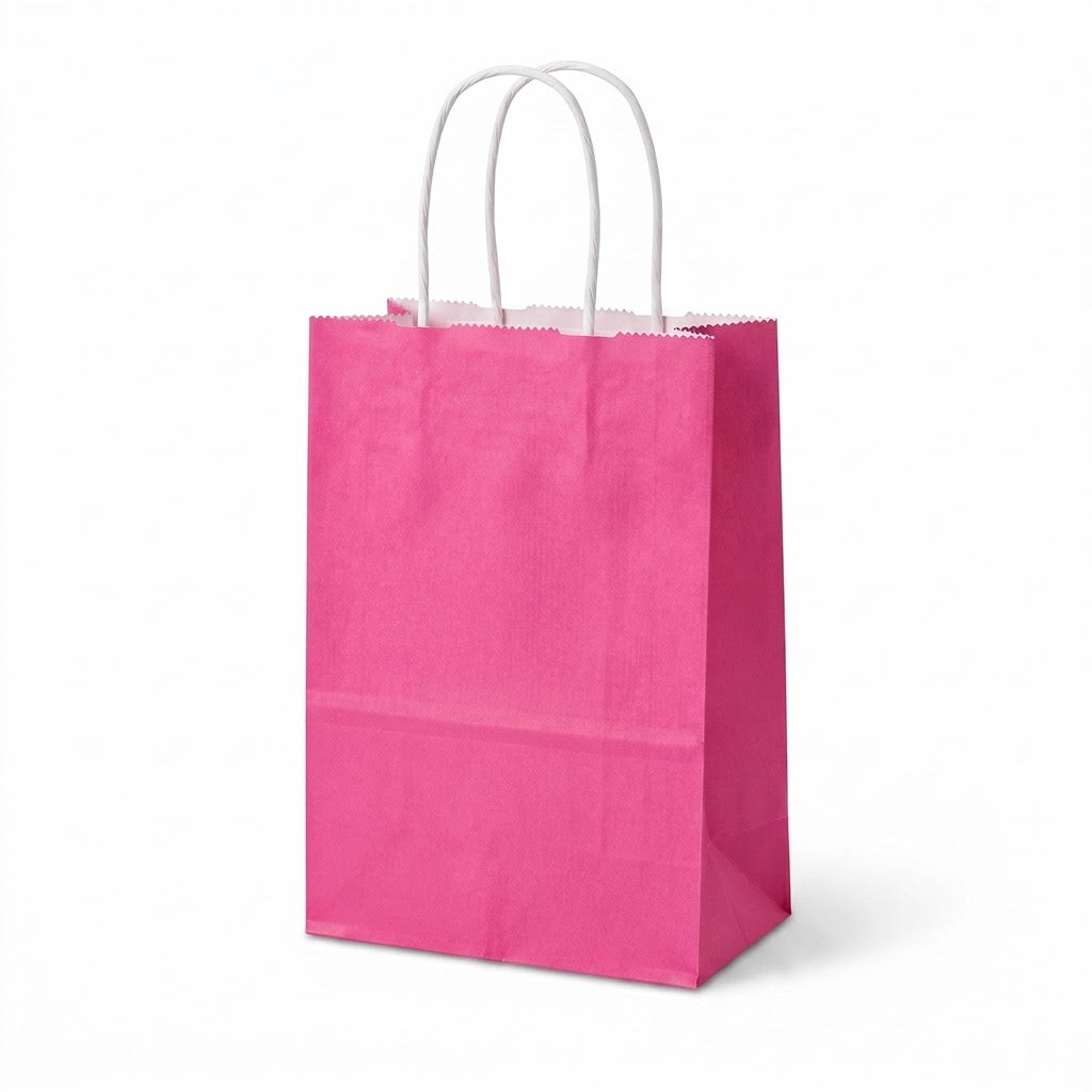 Bright Pink Kraft Paper Gift Bags - 10 Count