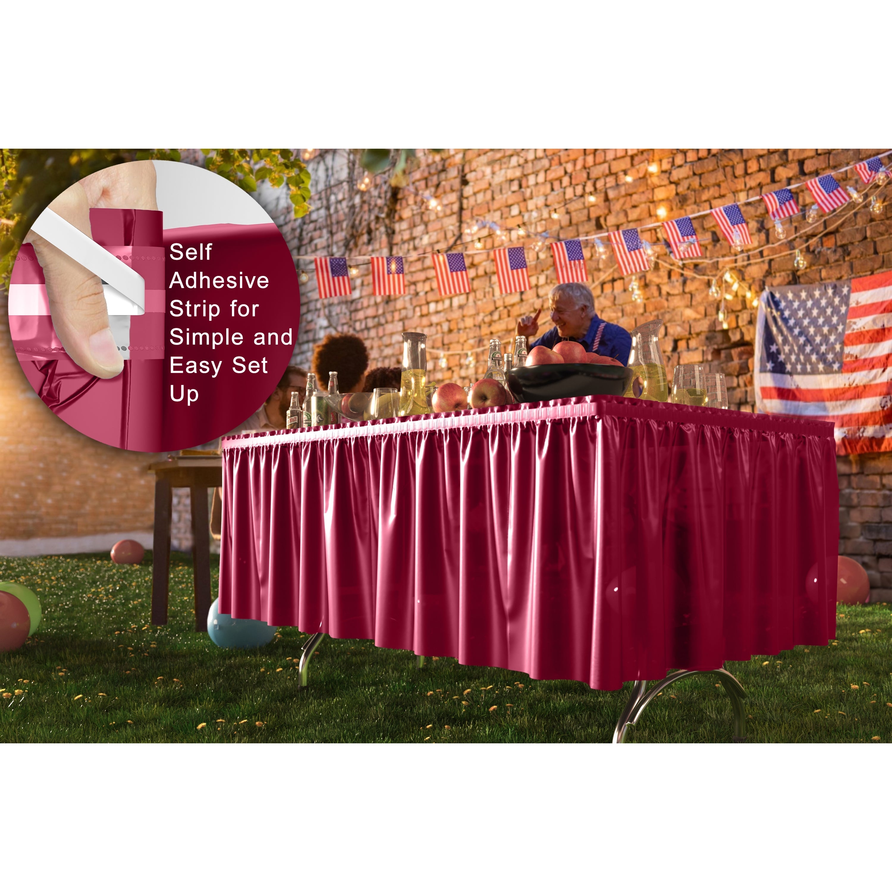 Burgundy Plastic Table Skirt | Case of 48