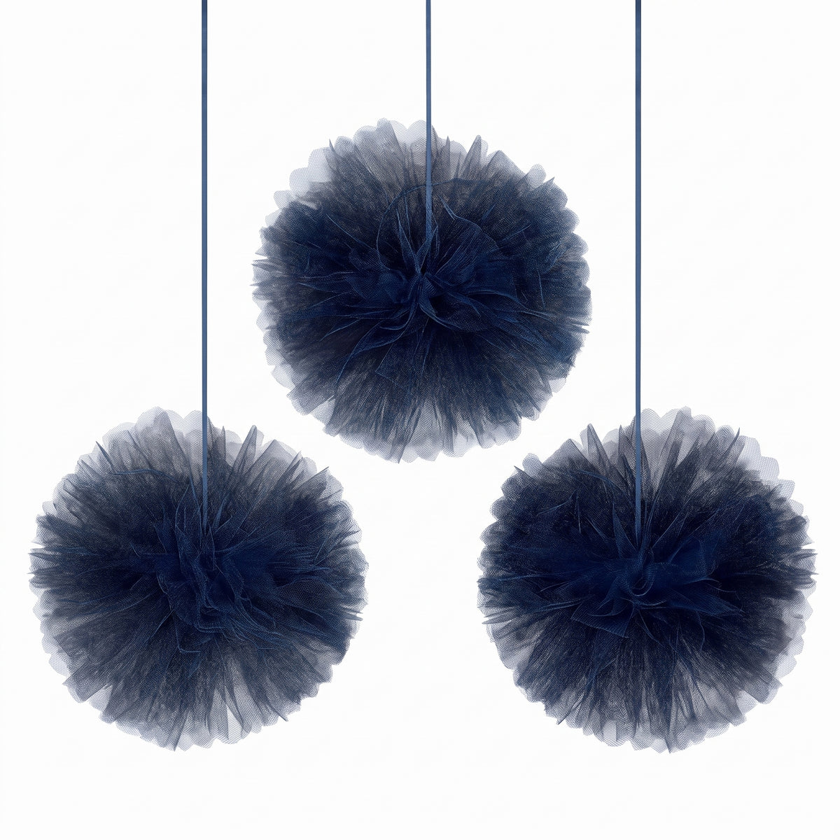 Navy Tulle Fluffy Decorations - Set of 3