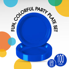 10 In. Dark Blue Plastic Plates | 100 Count