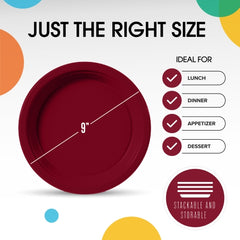 9 In. Burgundy Plastic Plates | 100 Count