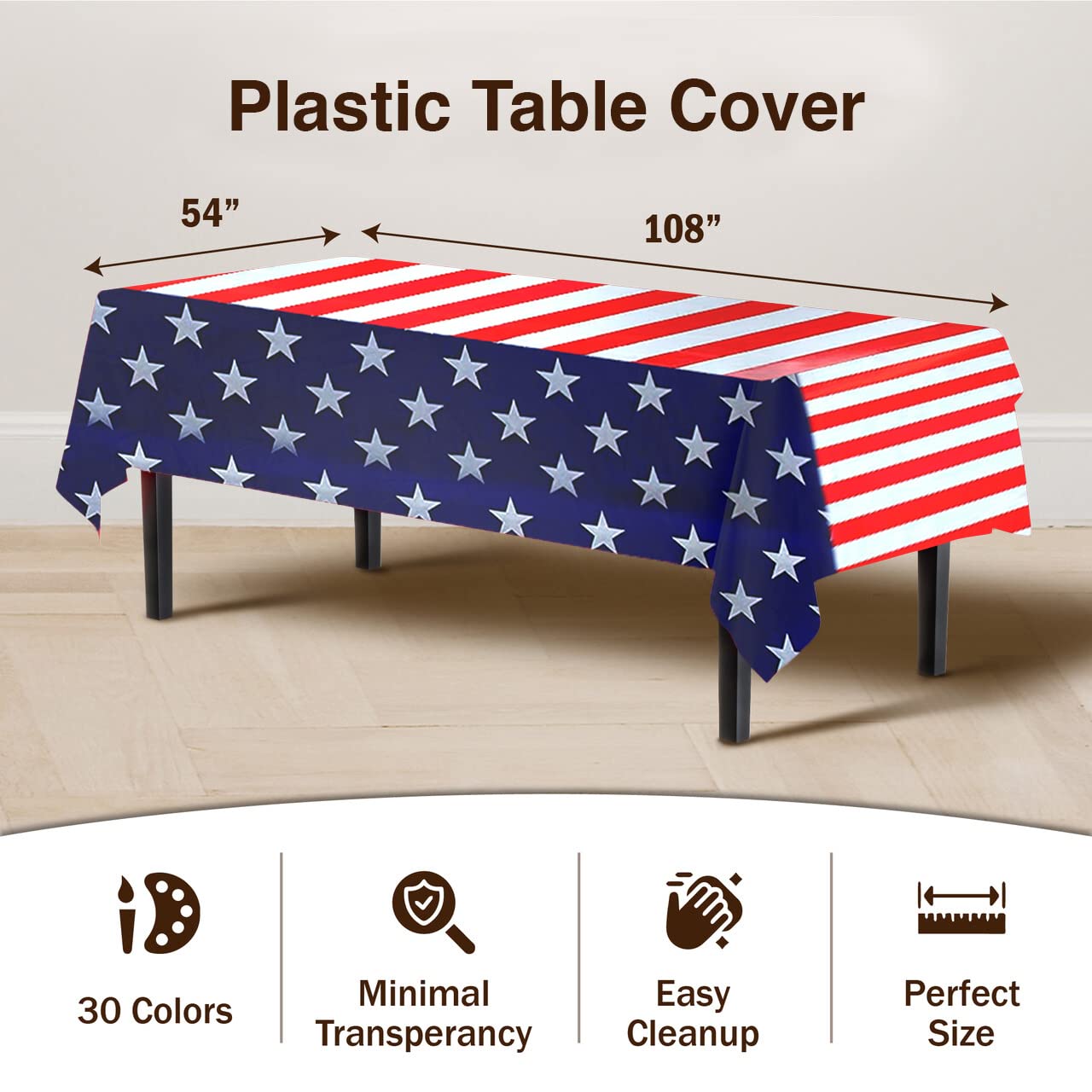 Patriotic Plastic Table Covers | 6 Pack - 54 In. x 108 In.