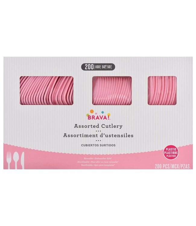 Little Gym - Bright Pink Plastic Cutlery Set - Assorted - 200 Ct.