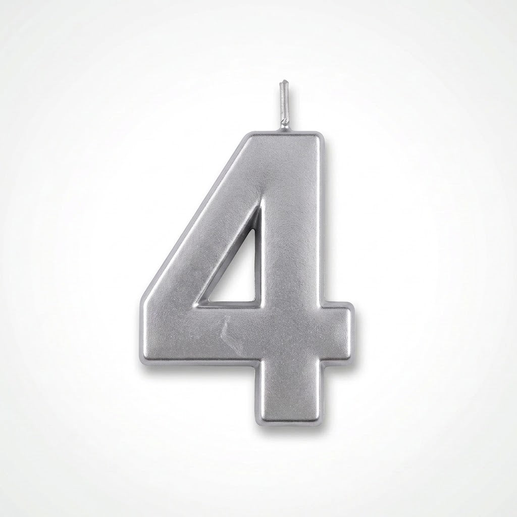 Silver Number 4 Metallic Birthday Candle