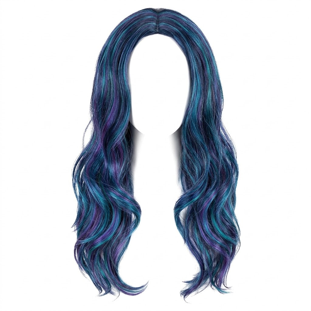 Halloween Oil Slick Wavy Wig - Blue, Purple & Turquoise