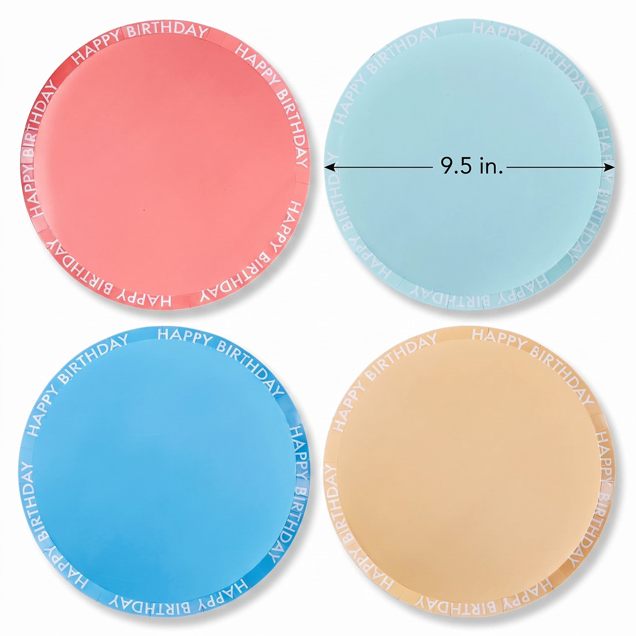 Bright Pastel "Happy Birthday" Rim Plates - 9.5", 8 Pack