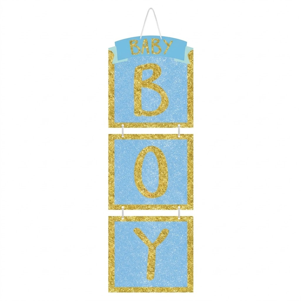 "Baby Boy" Glitter Hanging Sign Decoration for Baby Showers