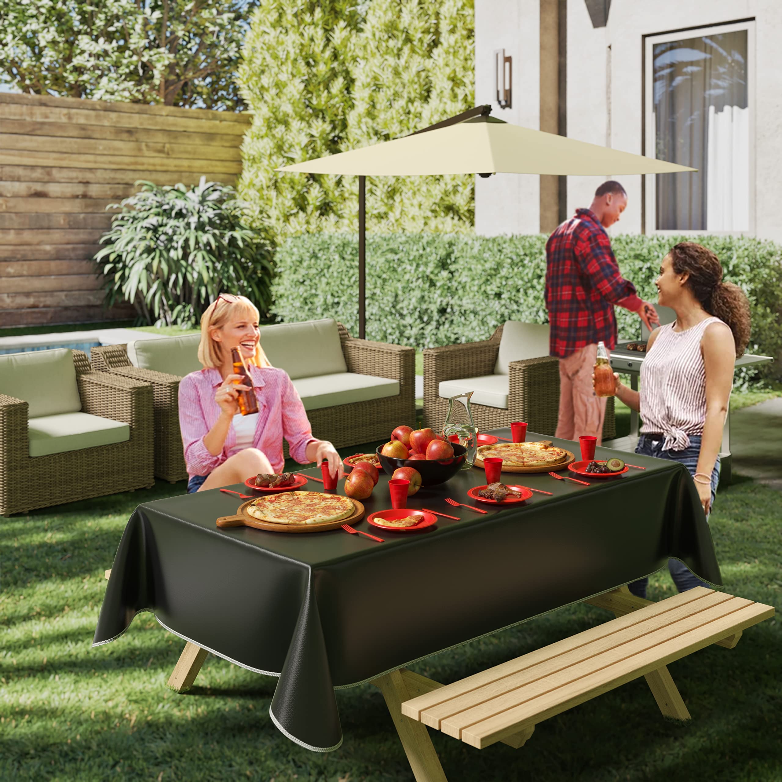 Black Flannel Backed Plastic Table Cover 54 In. x 70 In. | Case of 36