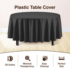 Black Round Plastic Table Covers | 12 Pack