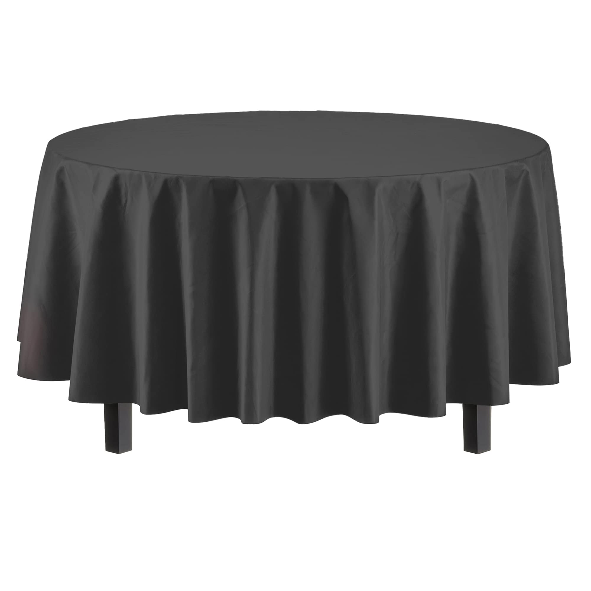 Black Round Plastic Table Covers | 12 Pack