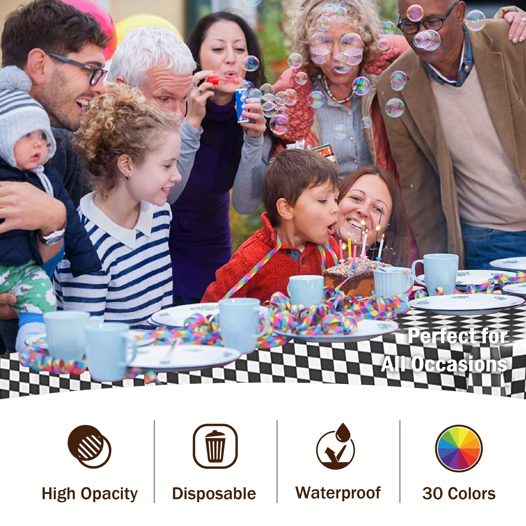 Black/White Checkered Plastic Table Covers | 12 Pack - 54 In. x 108 In.