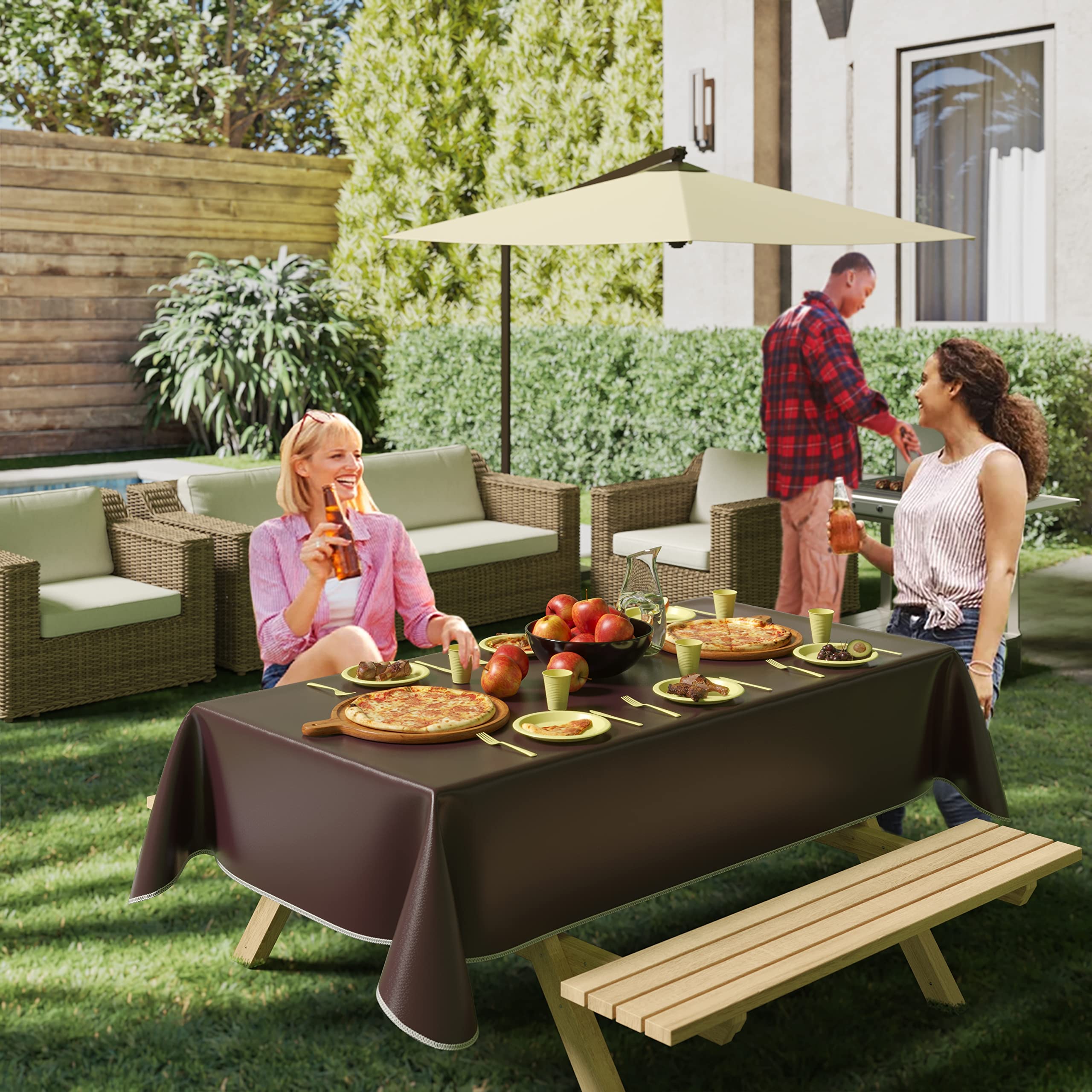 Brown Flannel Backed Plastic Table Cover 54 In. x 108 In. | Case of 36