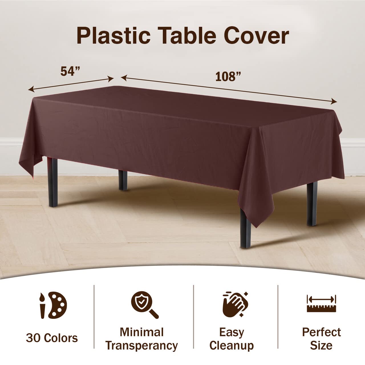 Brown Plastic Table Covers | 6 Pack - 54 In. x 108 In.