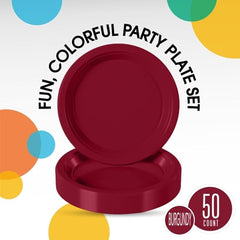7 In. Burgundy Plastic Plates | 50 Count