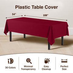 Burgundy Plastic Table Covers | 6 Pack - 54 In. x 108 In.