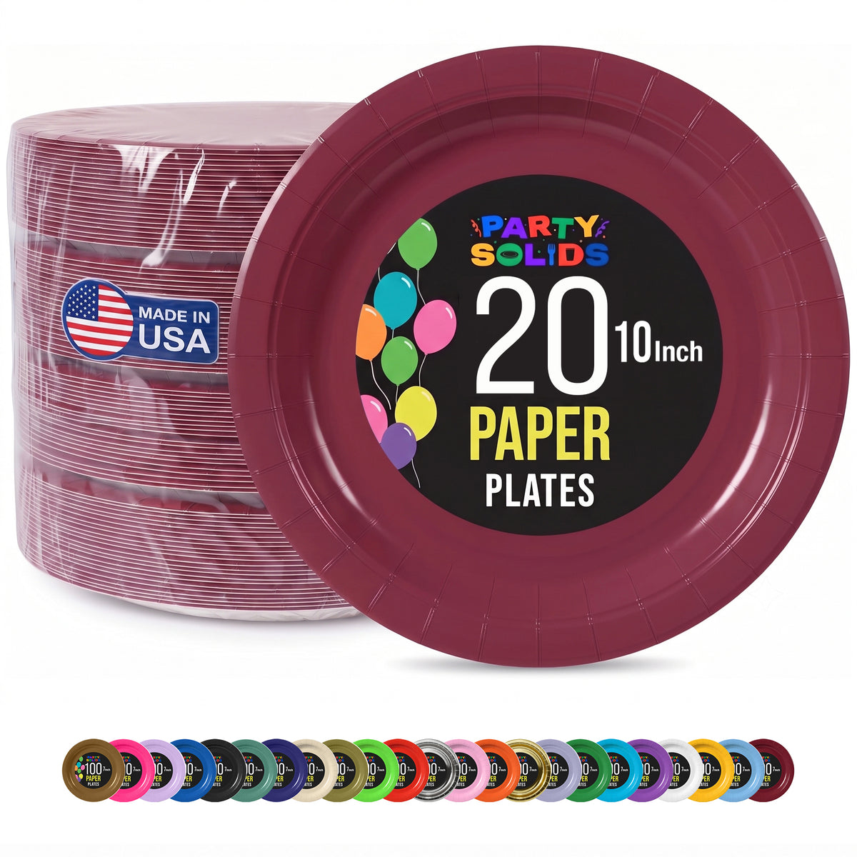 10 In. Burgundy Paper Plates - 20 Ct.