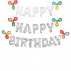 Silver Confetti Foil "Happy Birthday" Balloon Banner Kit