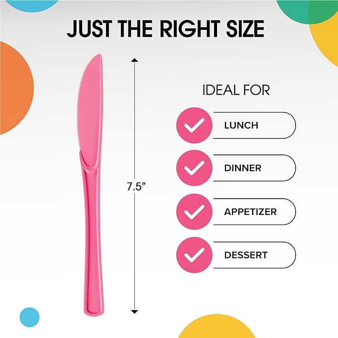 Heavy Duty Cerise Plastic Knives | 50 Count