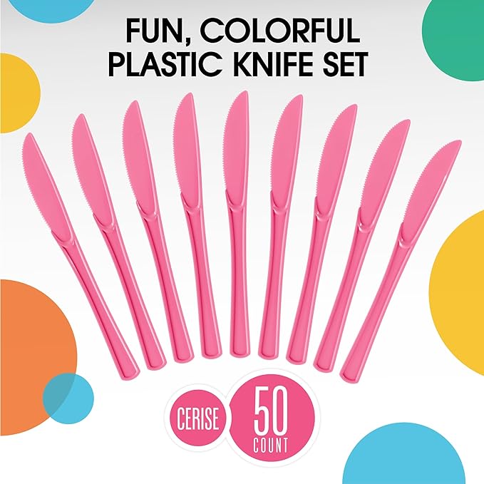 Heavy Duty Cerise Plastic Knives - 7.75 in. | Case of 1200