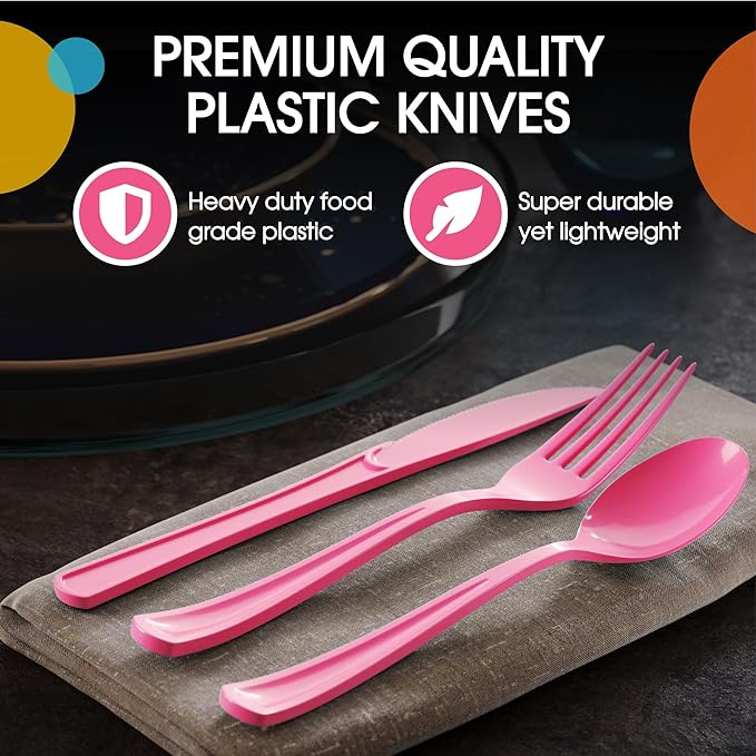 Heavy Duty Cerise Plastic Knives - 7.75 in. | Case of 1200