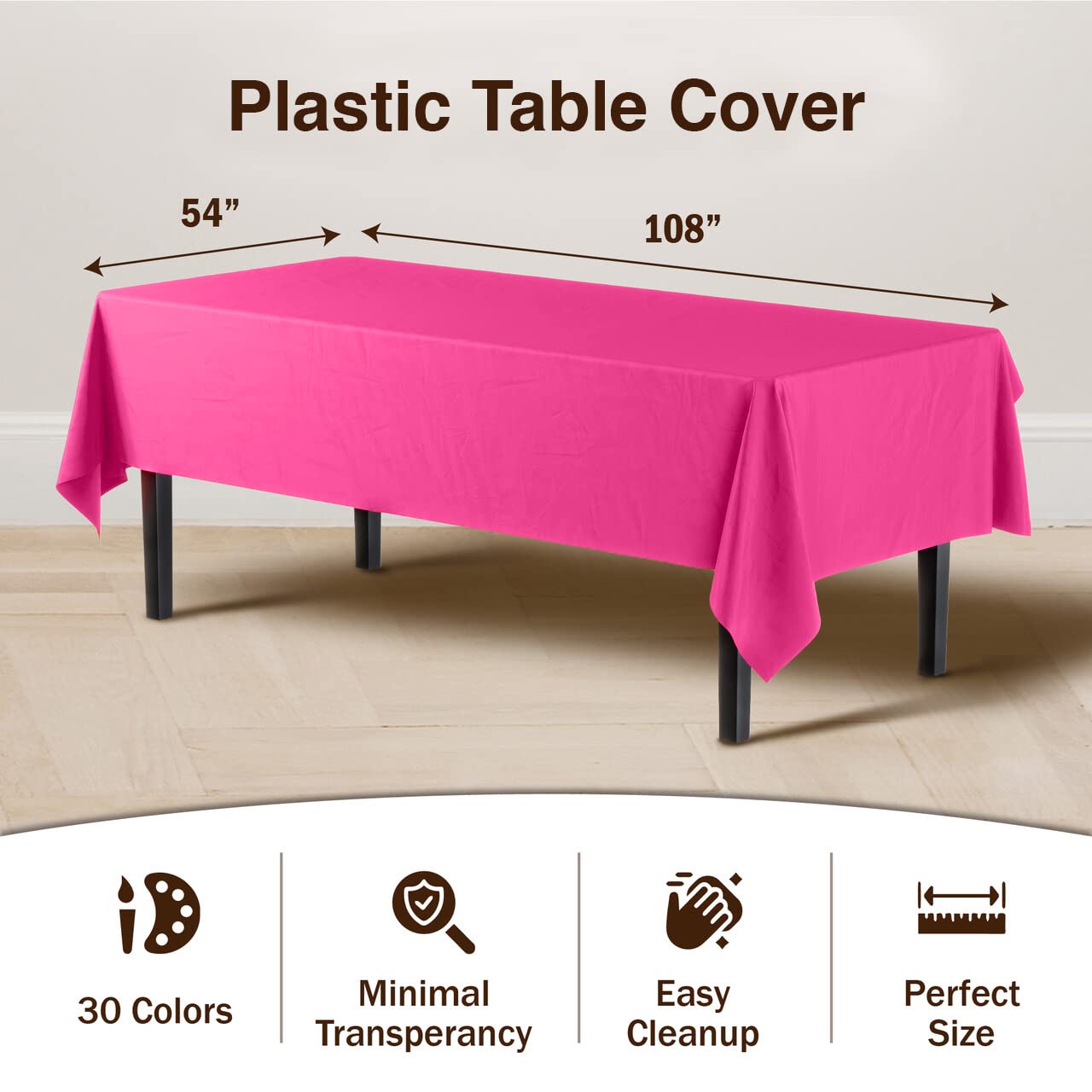 Premium Cerise Plastic Table Covers | 12 Pack - 54 In. x 108 In.