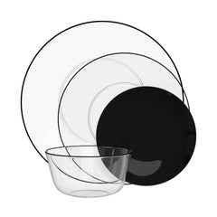 8 In. Classic Clear & Black Rim Design Plastic Plates | 120 Count