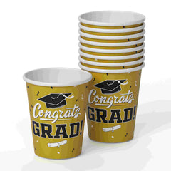 9 Oz. White/Gold Graduation Cups | 24 Count