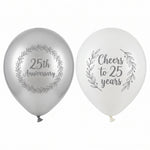Silver & White 25th Anniversary Latex Balloons - 12