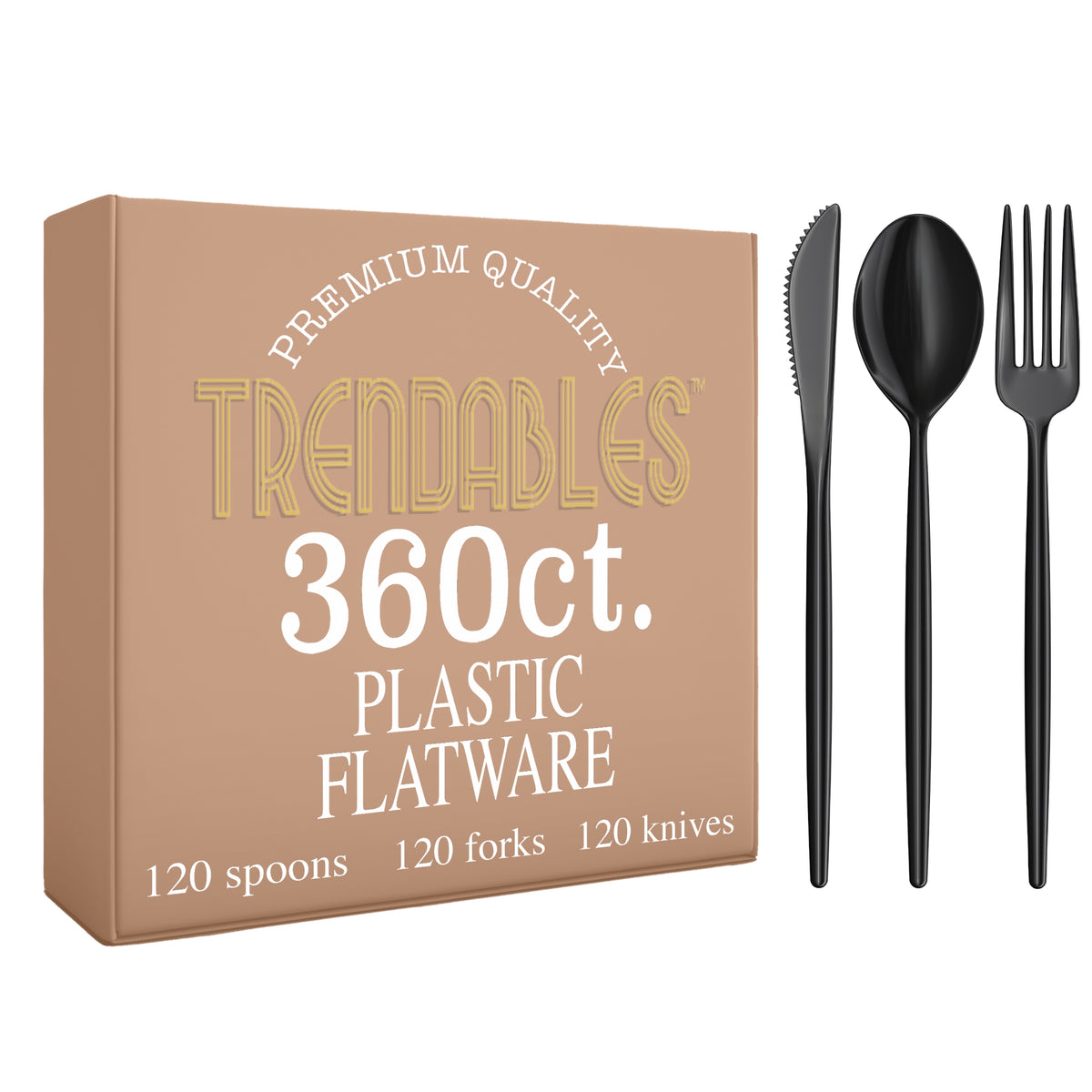 360 Pack Trendable Gloss Cutlery Combo Black 120/120/120